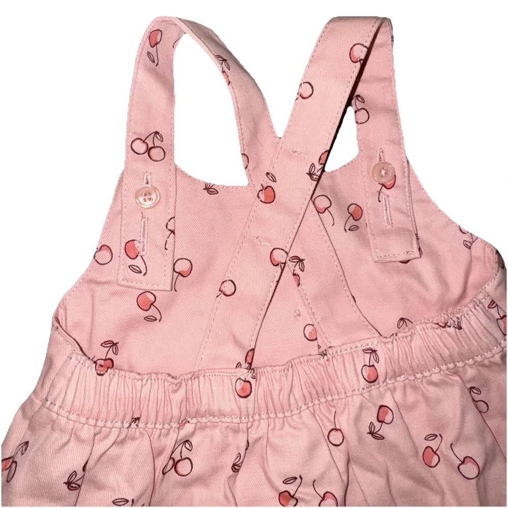 Carters Baby Girl Overall Dress  6 Months Pink Cherries Adjustable Straps Cotton